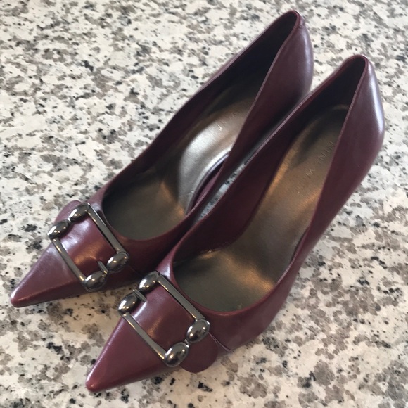 Nine West Wine Colored Pointed Toe Heels - Picture 2 of 6
